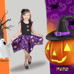 Fantasia Preta e Roxa Menina - Halloween